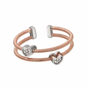 Rose Gold Finish Sterling Silver Two Cable Cuff Ring - LL7002R-RG/RH
