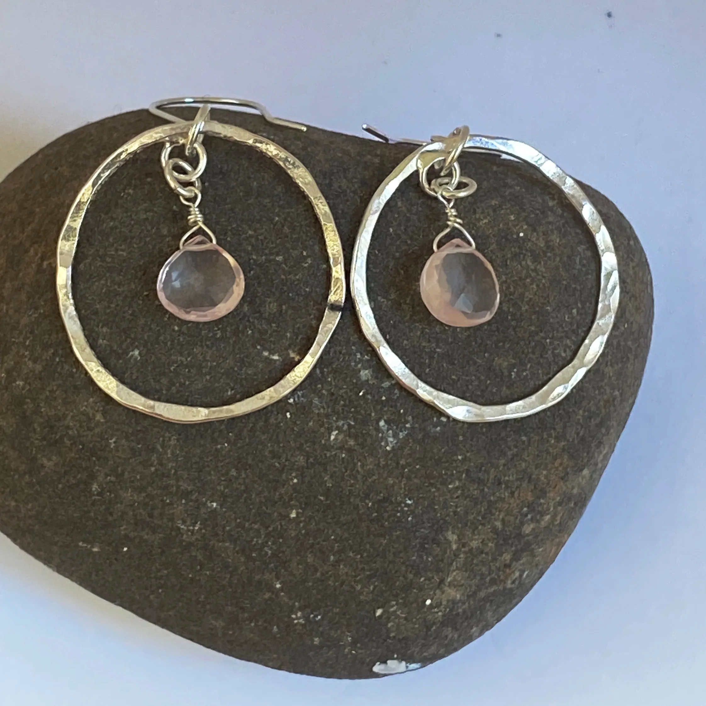 Rose Quartz Silver Hoop Earrings
