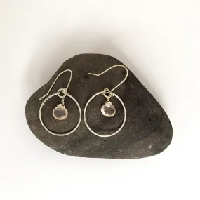 Rose Quartz Silver Hoop Earrings