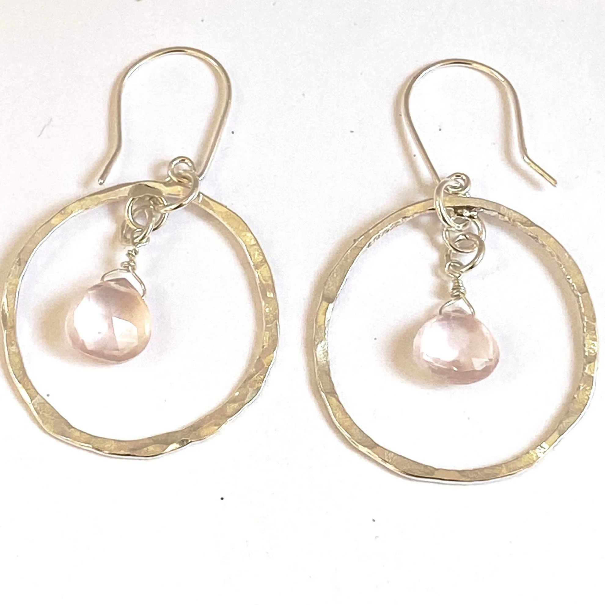 Rose Quartz Silver Hoop Earrings