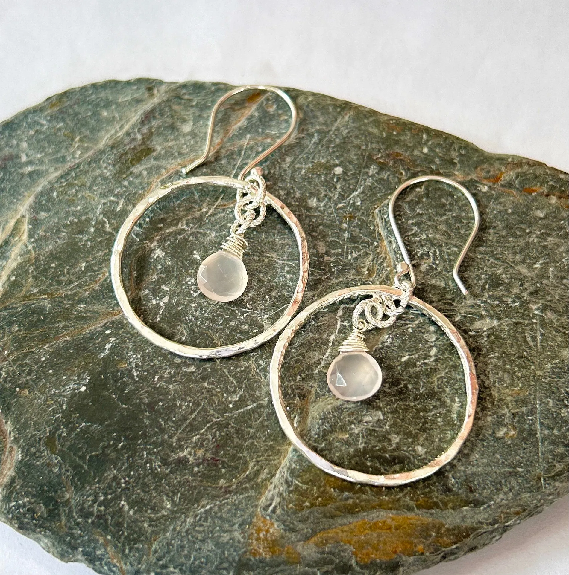 Rose Quartz Silver Hoop Earrings