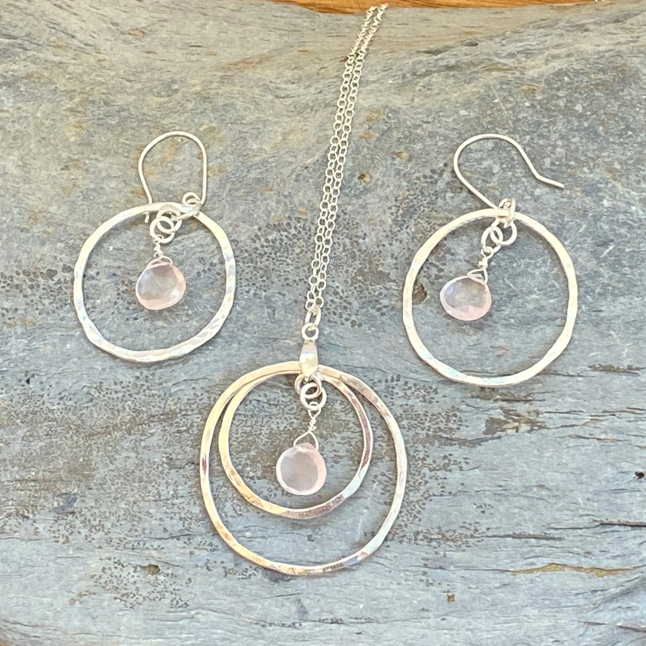 Rose Quartz Silver Hoop Earrings