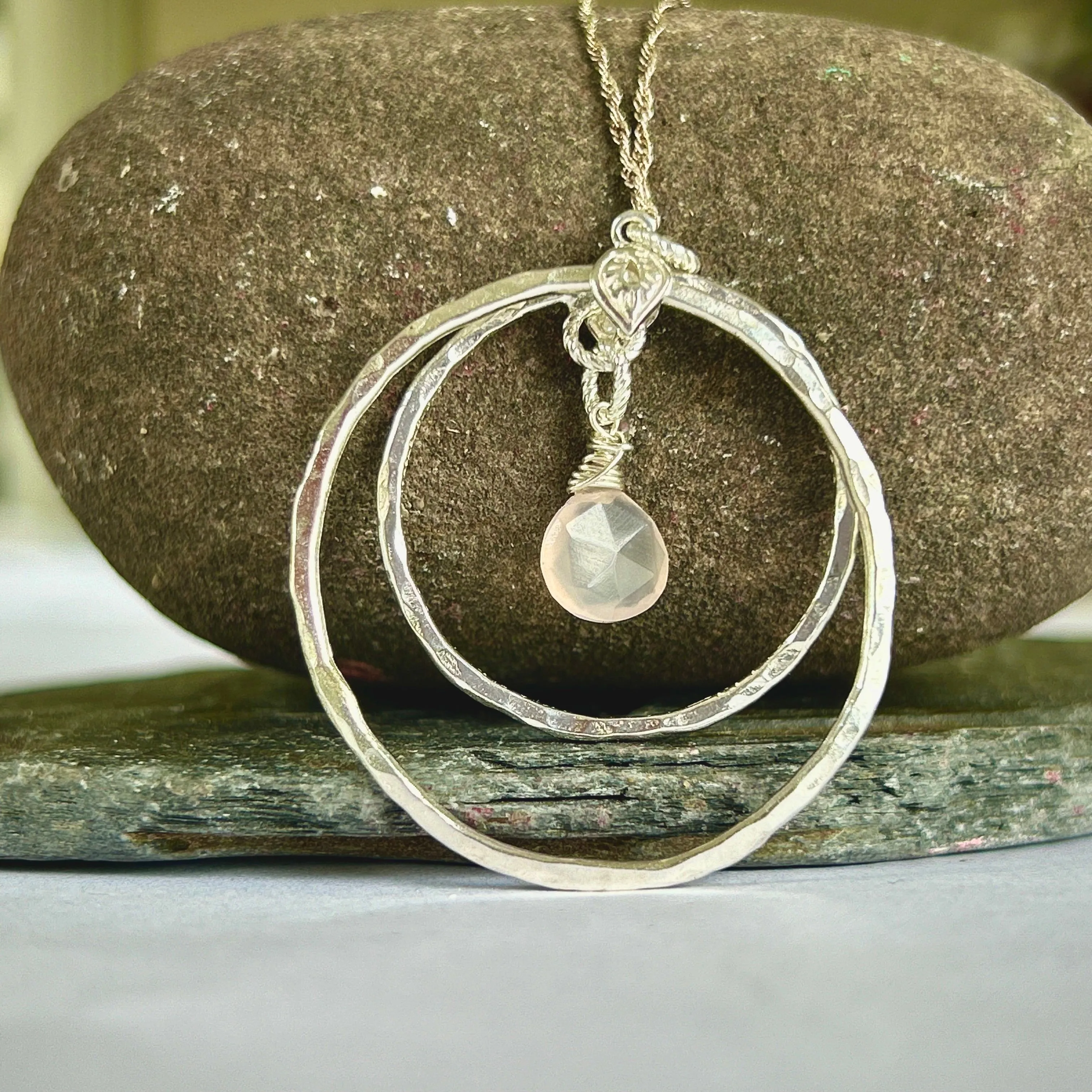 Rose Quartz Silver Hoop Earrings