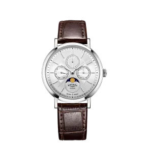 Rotary Gents Steel Moonphase Dress Brown Leather Watch