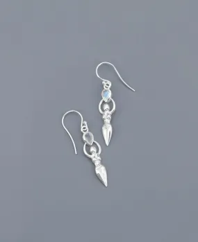 Sacred Feminine Goddess Earrings in Sterling Silver With Moonstone