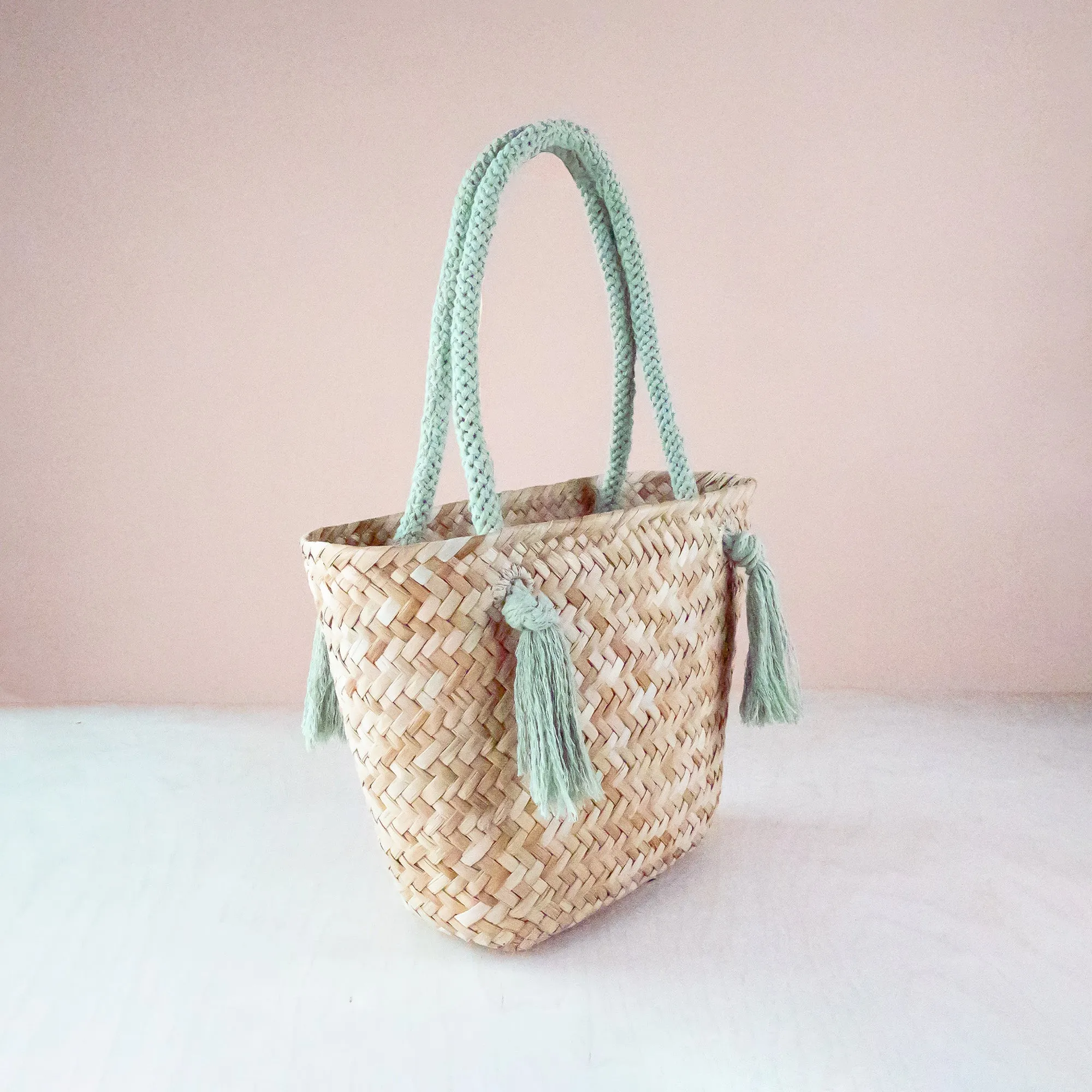 Sage Seagrass Tote Bag with Wrapped Handles - Market Tote | LIKHÂ