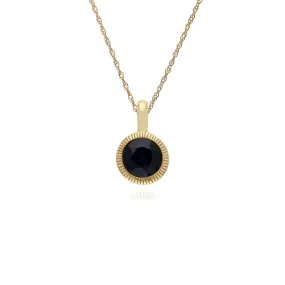 Saphir Collier, 9 CT or Jaune Saphir Pierre Unique Rond Milgrain Pendentif sur 45cm Chaîne