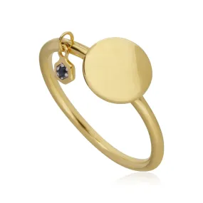 Saphir Gravur Ring in Vergoldetem Sterling Silber