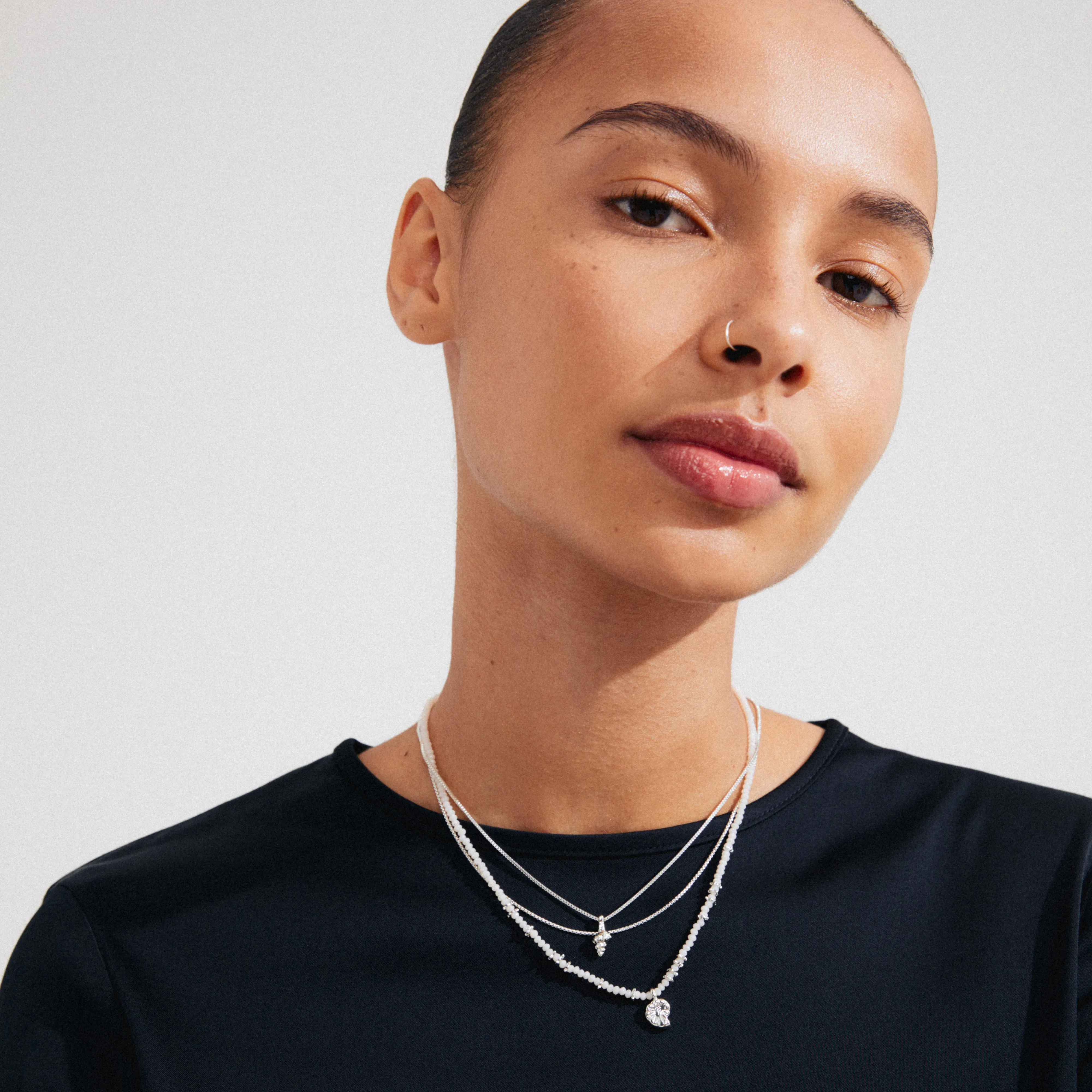 SEA necklace, 3-in-1 set, white/silver-plated