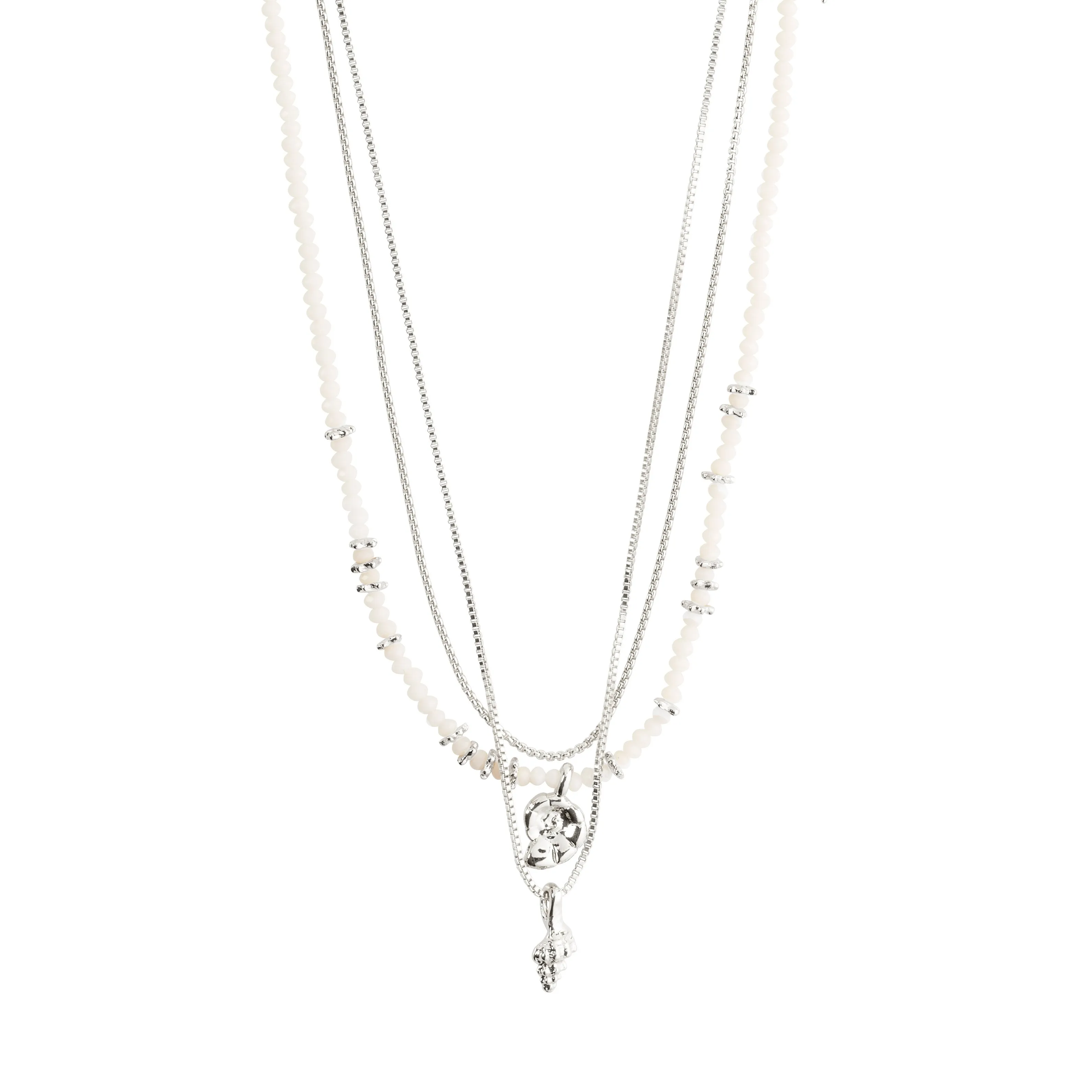 SEA necklace, 3-in-1 set, white/silver-plated