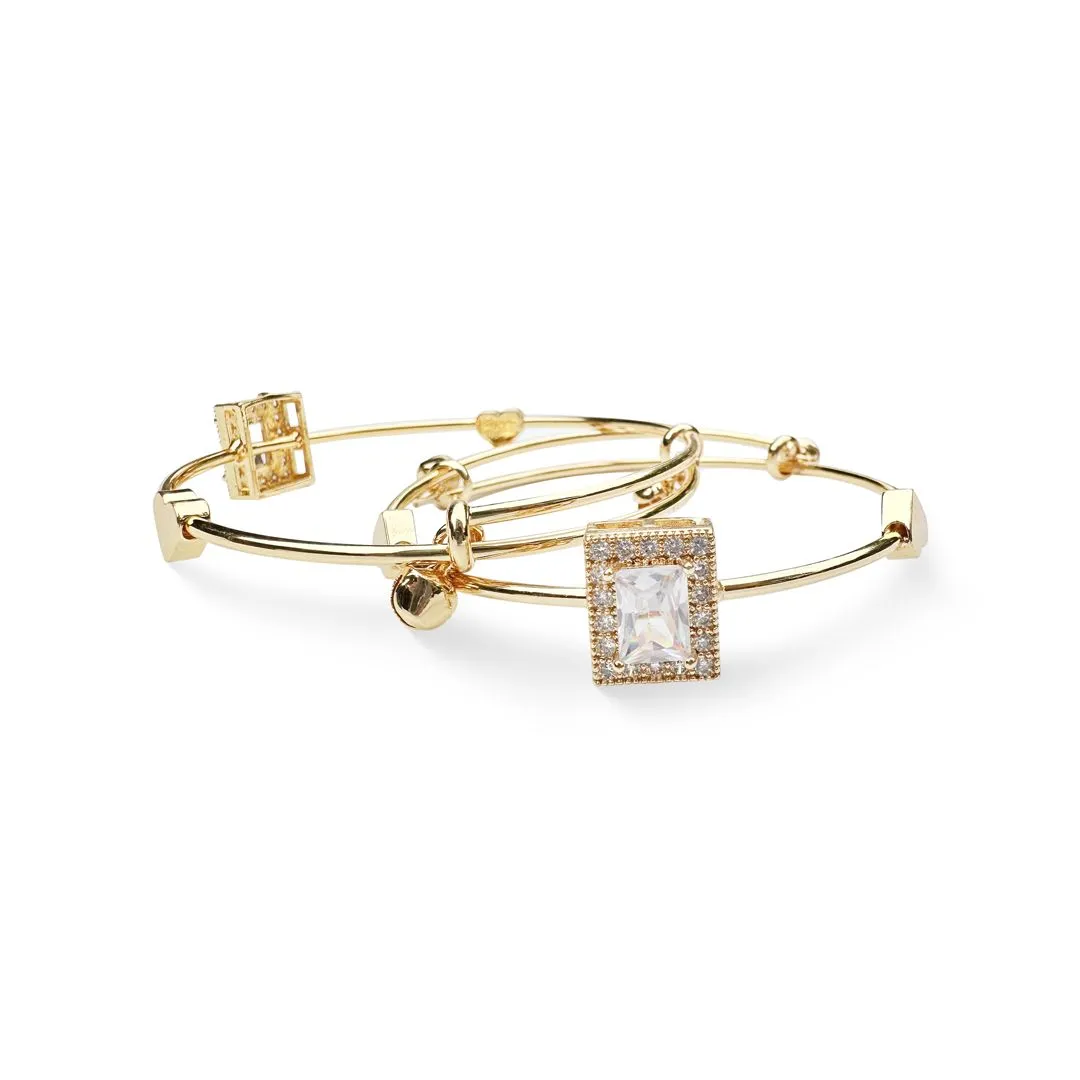 (Set of 2) Square Crystal Bracelet  Set - 03
