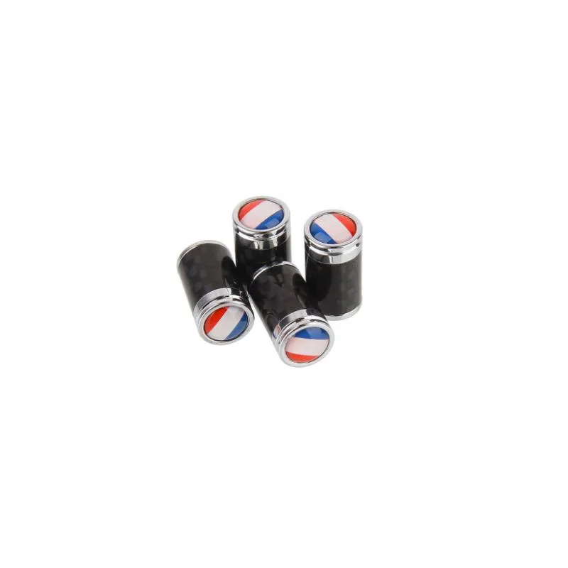 (Set of 4pcs) Carbon Fiber CAR Airtight Wheel Tire Air Valve Caps Stem Cover With France Flag