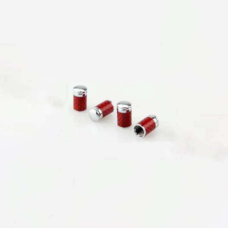 (Set of 4pcs) Red Carbon Fiber CAR Airtight Wheel Tire Air Valve Caps Stem Cover