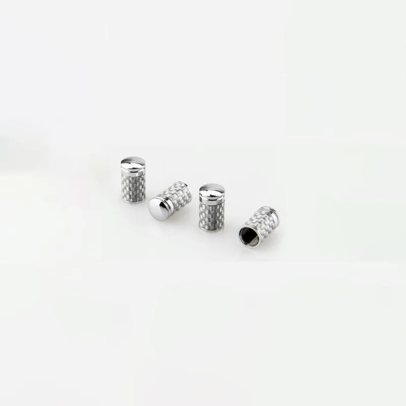 (Set of 4pcs) Silver Carbon Fiber CAR Airtight Wheel Tire Air Valve Caps Stem Cover