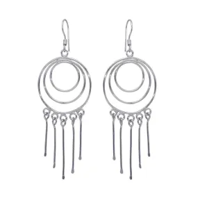 Silver 925 Rhodium Plated Multiple Graduated Open Circle Wire Dangling Hanging Teardrop Hook Earrings