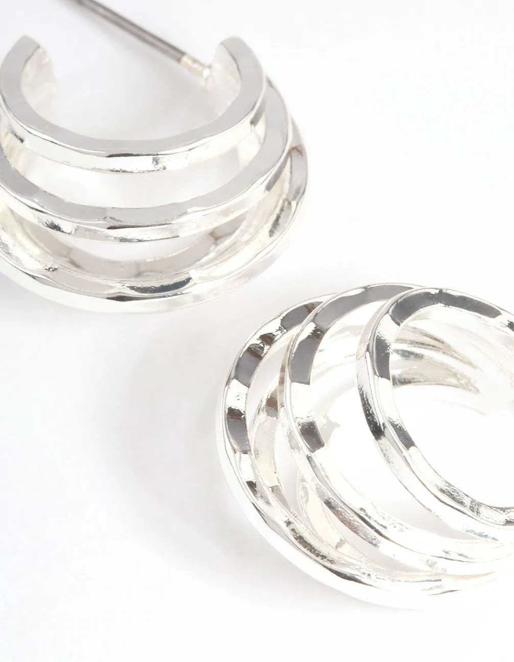Silver Plated Layer Flat Triple Hoop Earrings