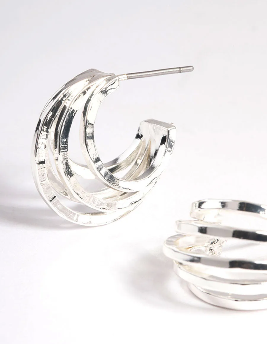 Silver Plated Layer Flat Triple Hoop Earrings