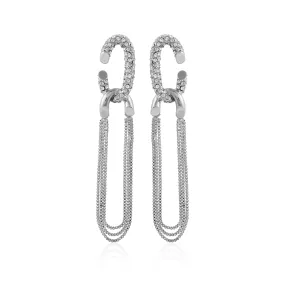 Silvertone Tassel Chain Huggie Hoop Drop Earrings