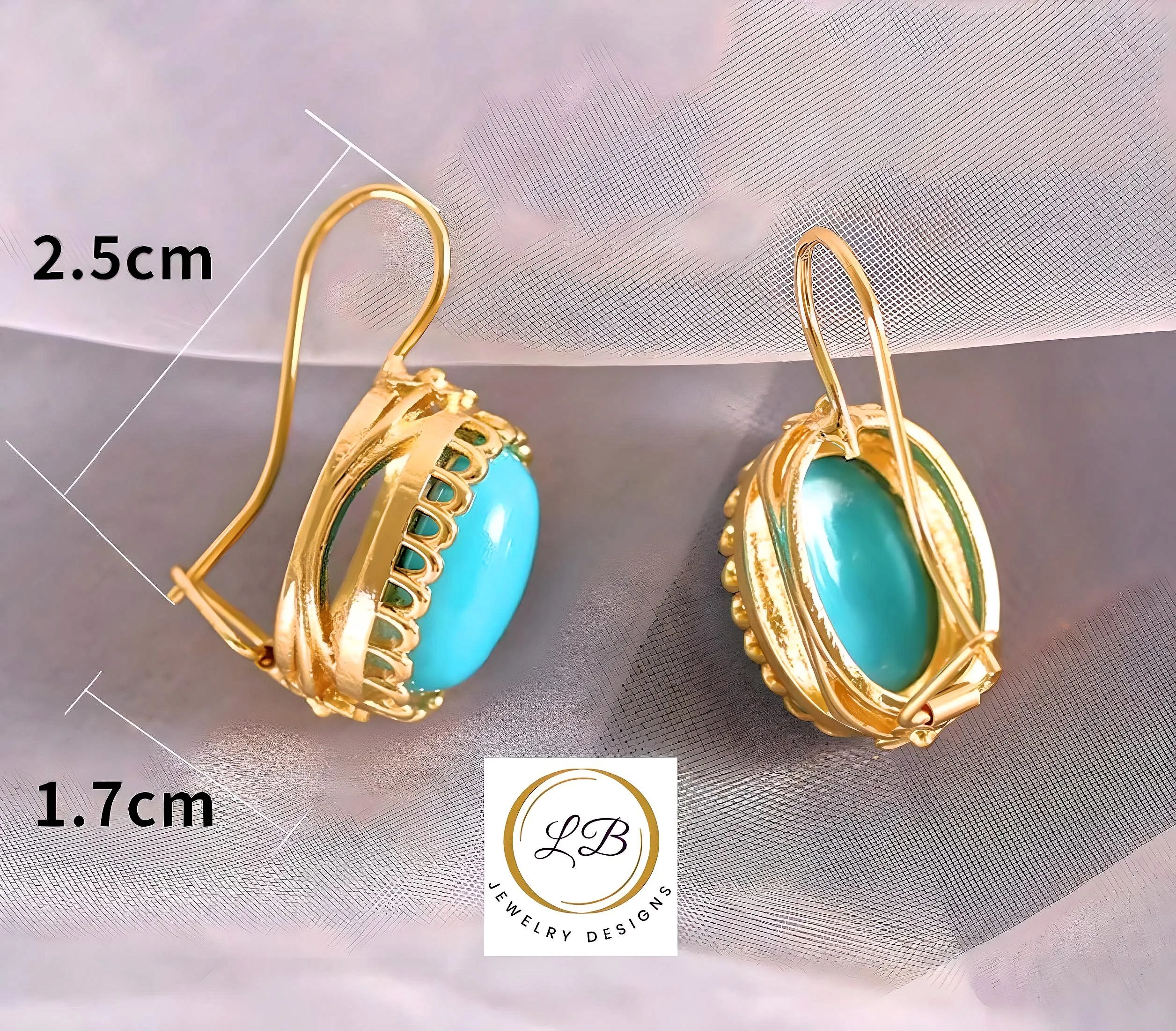 Sleeping Beauty Turquoise Gold Dangle Earrings 1.25"