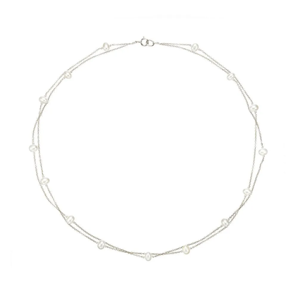 Solid White Gold Layered Pearl Necklace