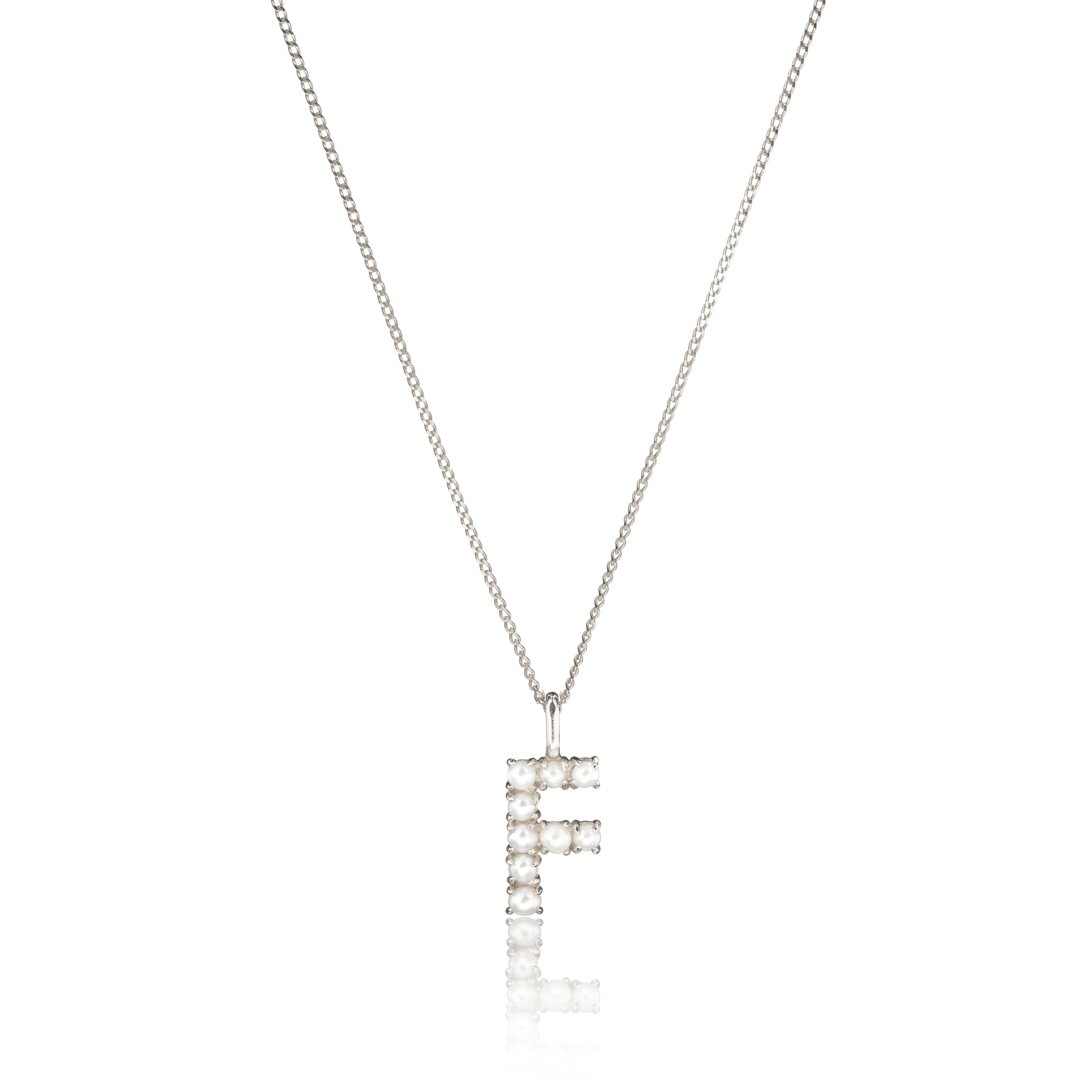 Solid White Gold Pearl Initial Letter Necklace