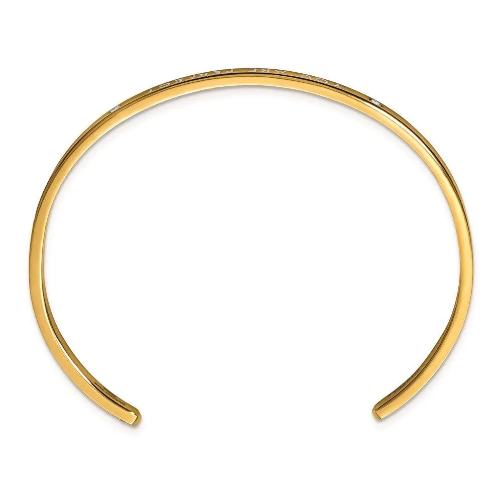Stainless Steel Polished Rose IP Enamel/Crystal YOU ARE PERFECT Bangle