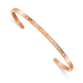 Stainless Steel Polished Rose IP Enamel/Crystal YOU ARE PERFECT Bangle