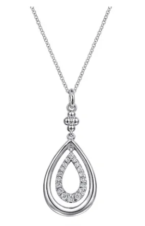 Sterling Silver 0.36cttw White Sapphire Bujukan Pear Drop Pendant Necklace by Gabriel