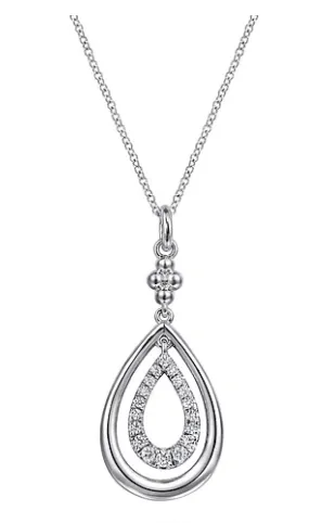 Sterling Silver 0.36cttw White Sapphire Bujukan Pear Drop Pendant Necklace by Gabriel