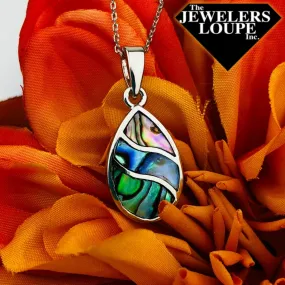 Sterling Silver Abalone Waves Design Teardrop Necklace (90800)