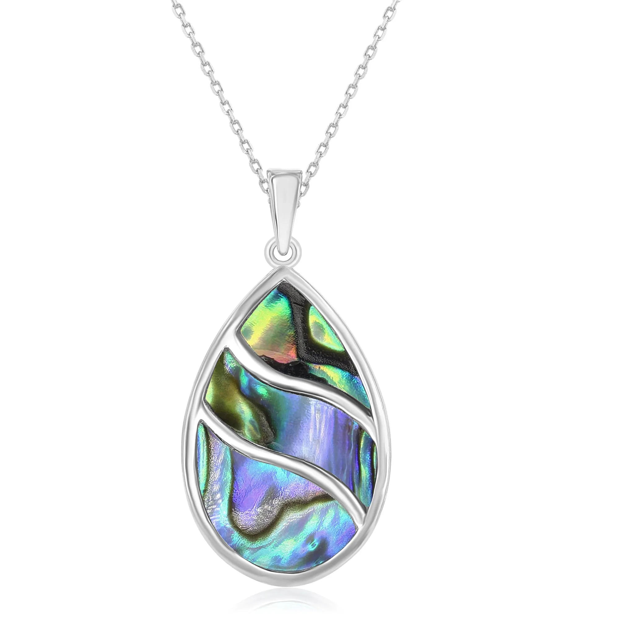 Sterling Silver Abalone Waves Design Teardrop Necklace (90800)