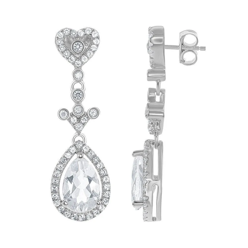 Sterling Silver Heart Teardrop Bridal Earrings
