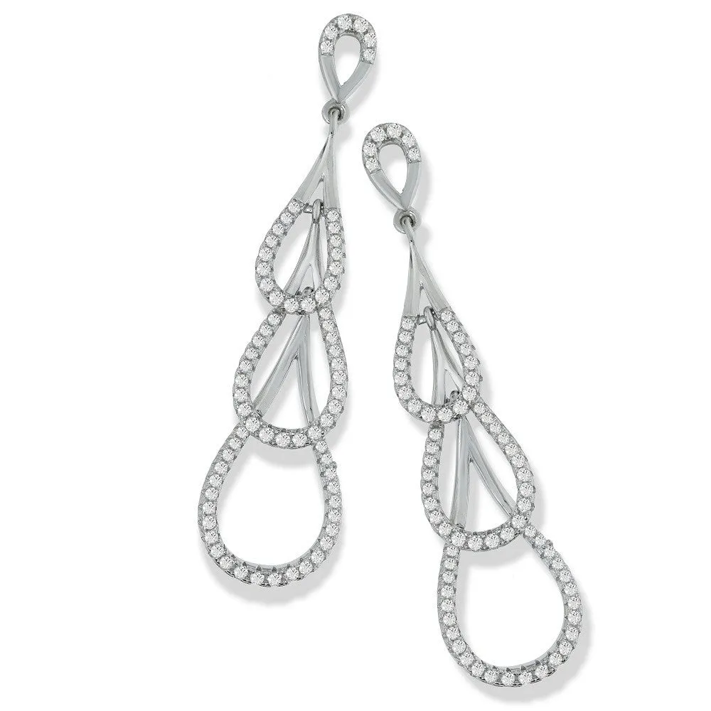 Sterling Silver Multi Drop Teardrop CZ Stud Earrings