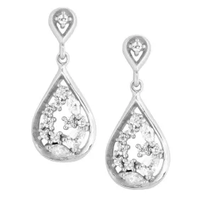 Sterling Silver Open Micro Pave Teardrop Earrings