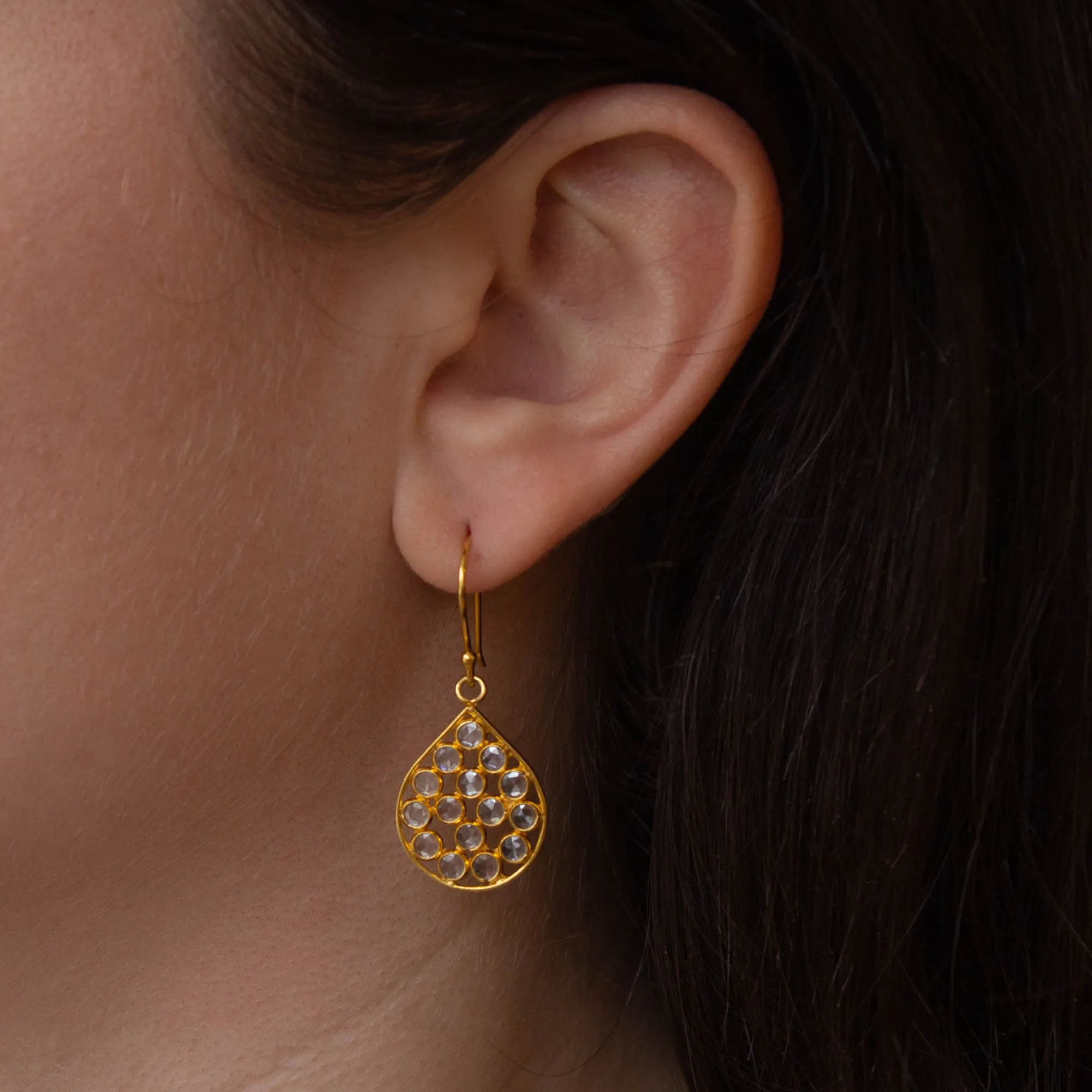 Teardrop Gold Vermeil and Herkimer Diamond Earrings