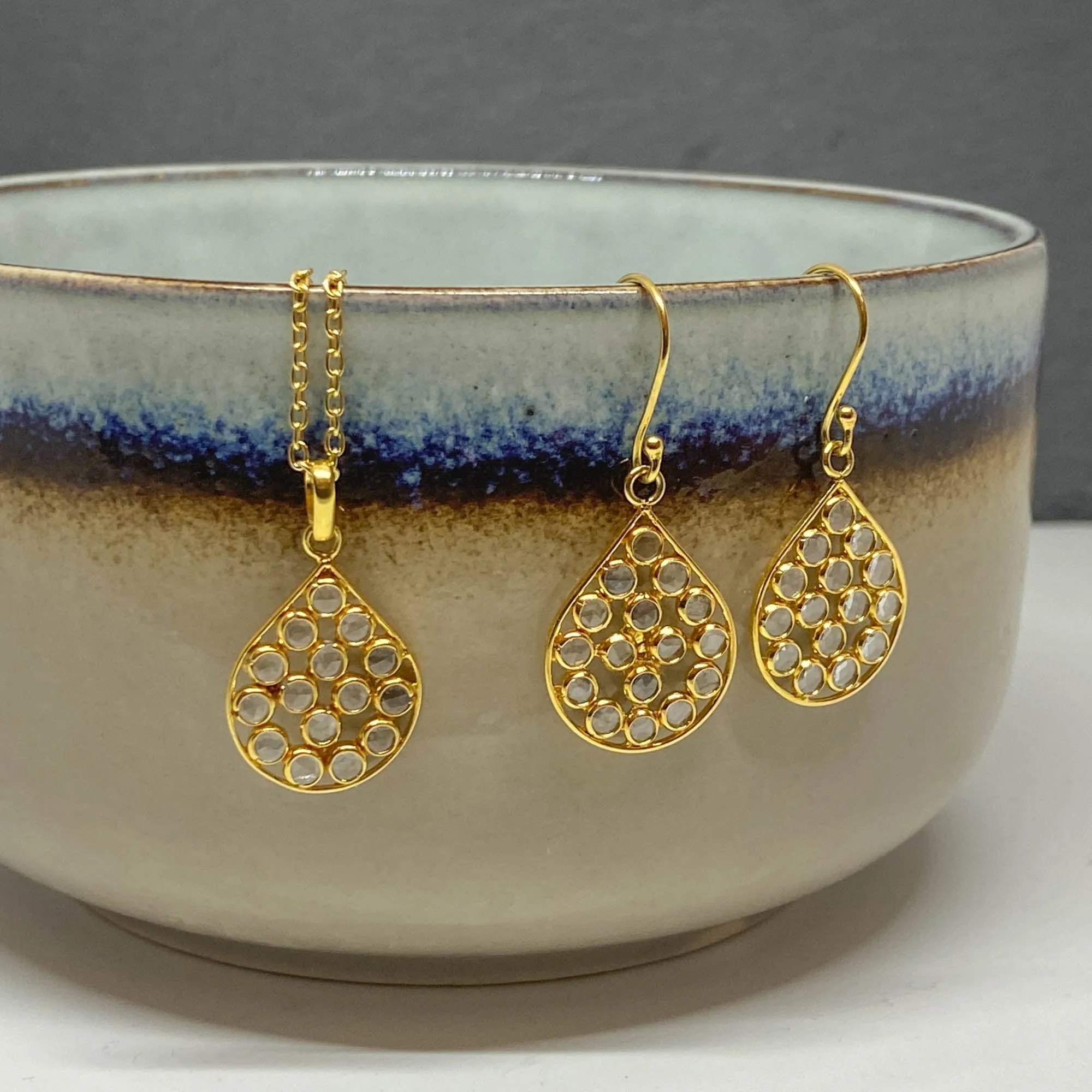 Teardrop Gold Vermeil and Herkimer Diamond Earrings