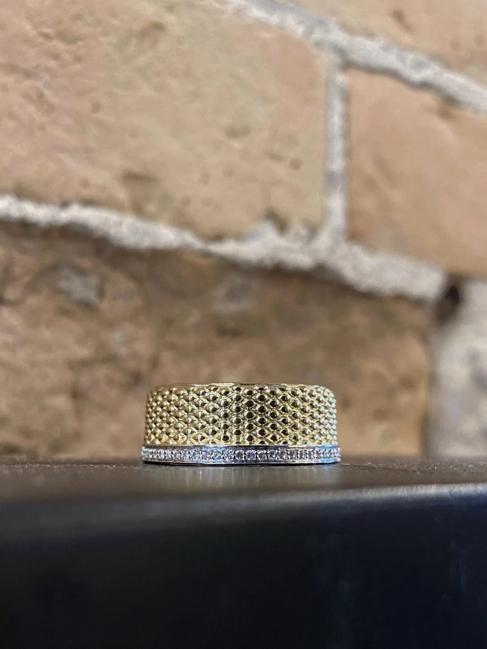 Textured Two-Tone Ring with White Sapphire Accents