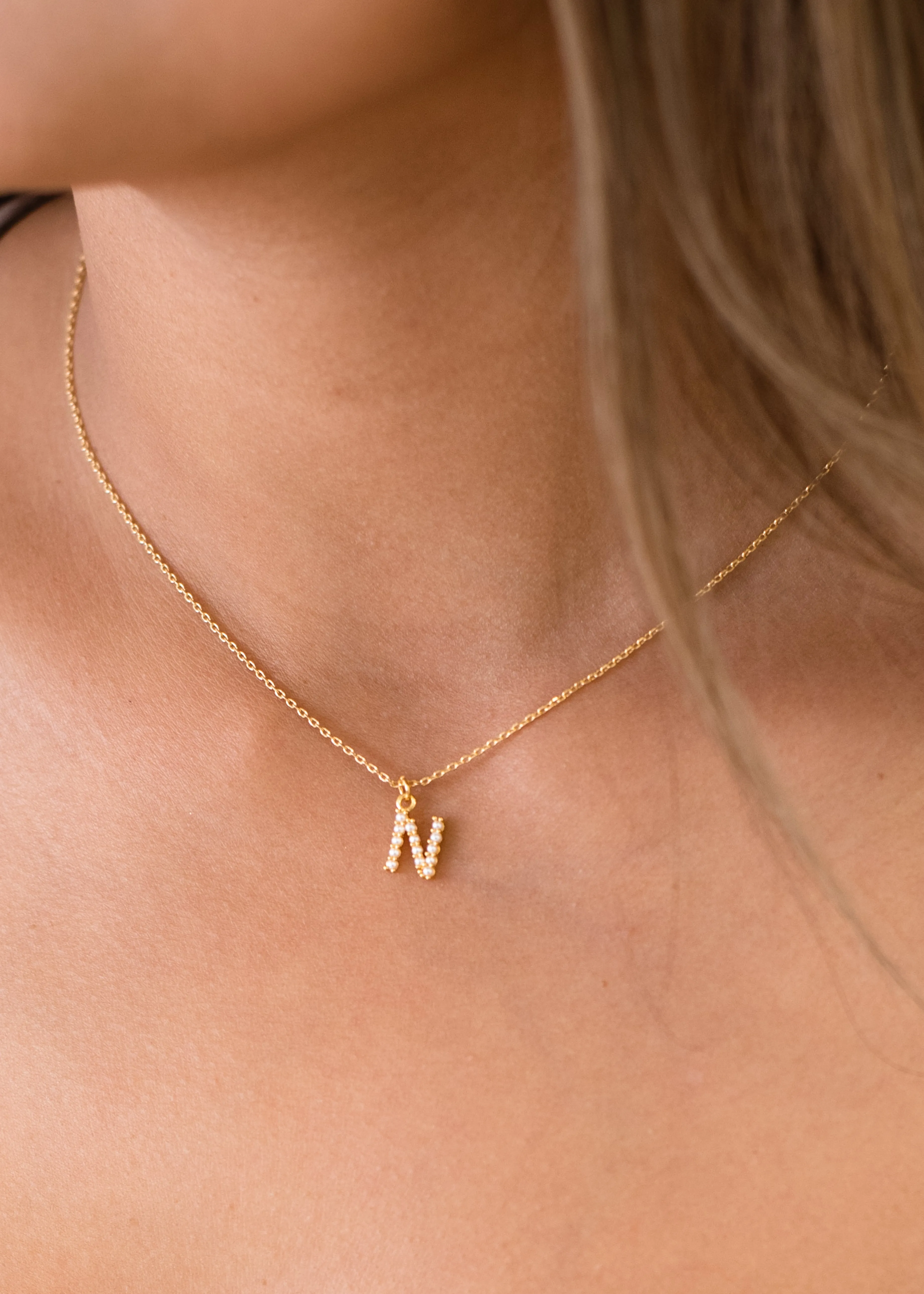 The Dainty Love Pearl Initial Necklace