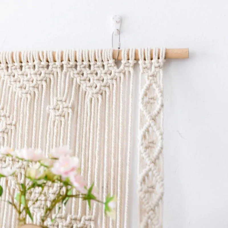 Tripel Plant Hanger Handmade Macrame Wooden Floating Shelf