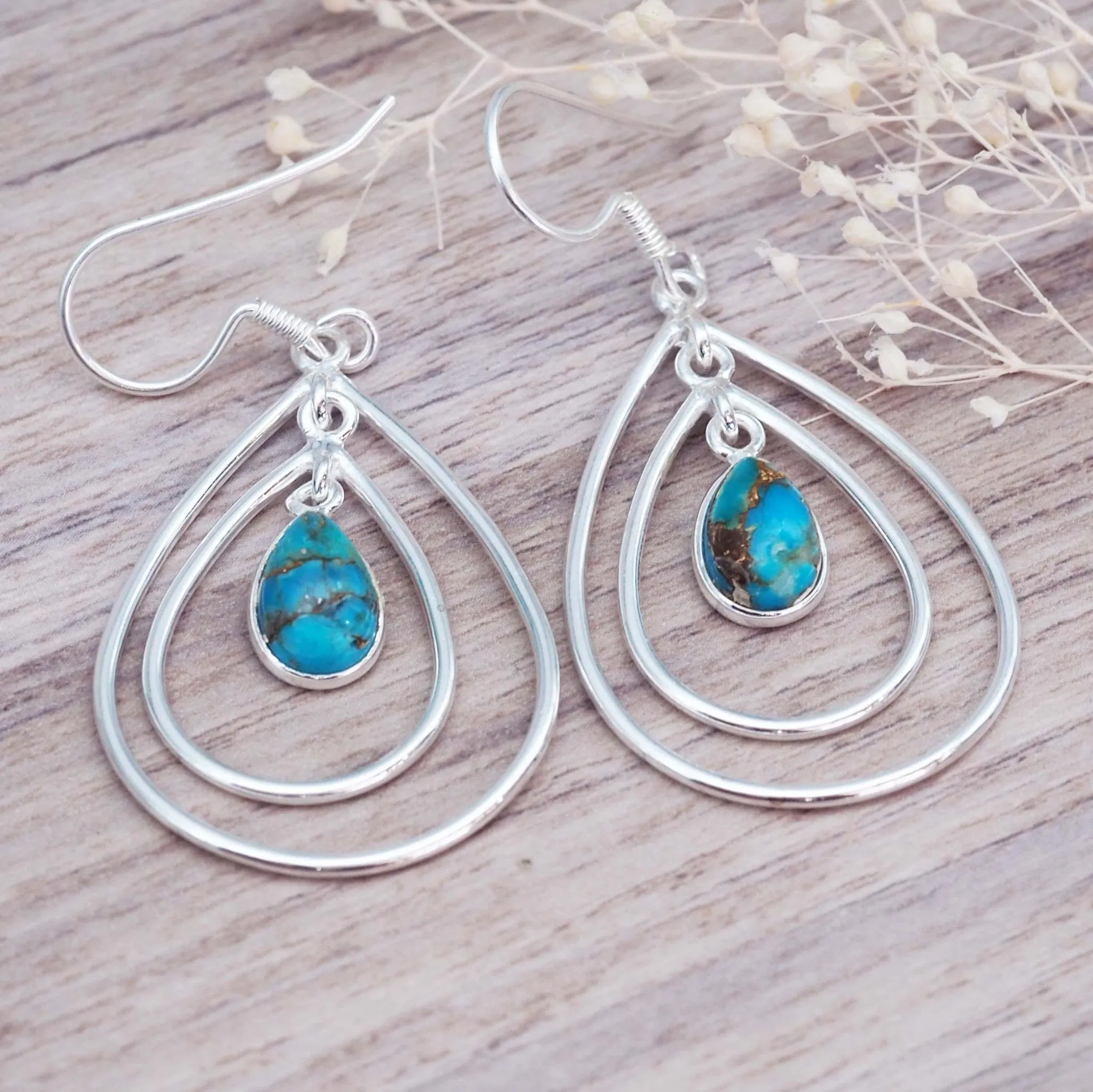 Triple Teardrop Copper Turquoise Earrings