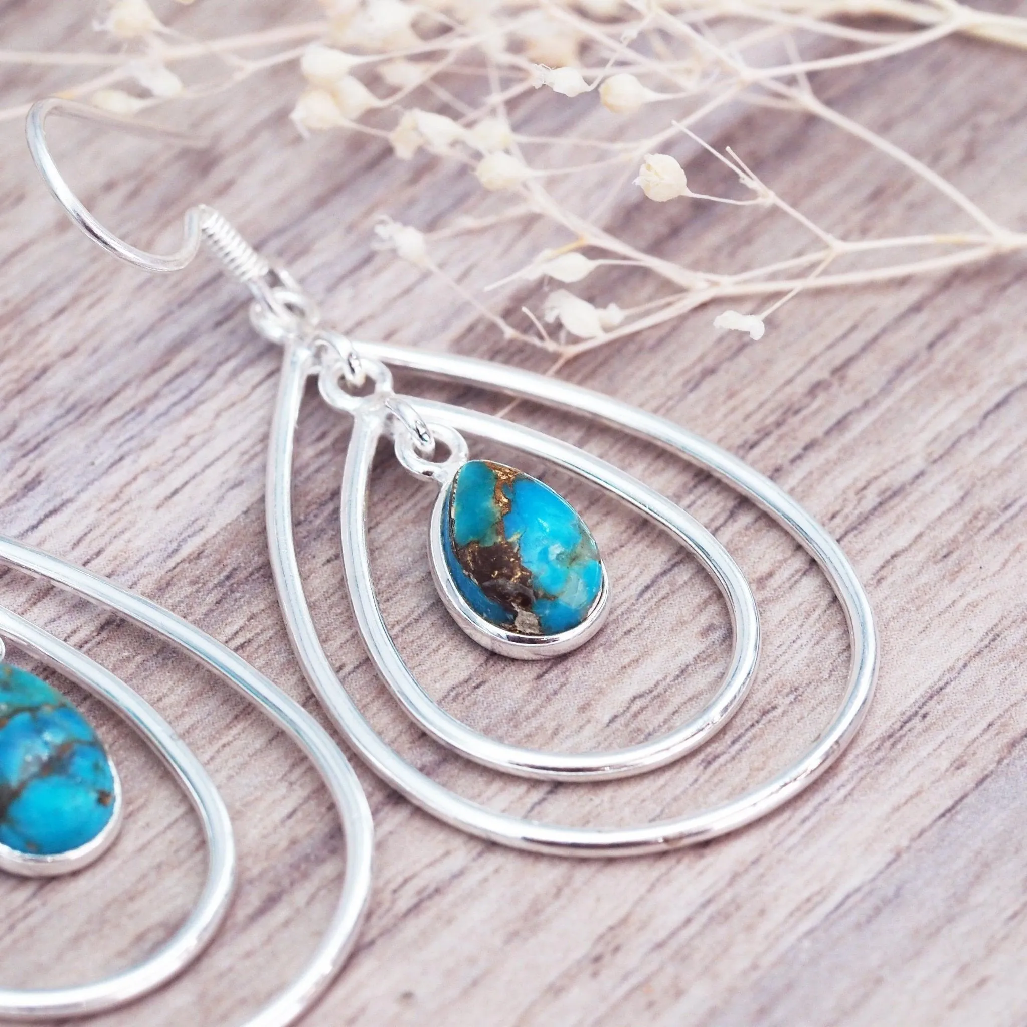 Triple Teardrop Copper Turquoise Earrings