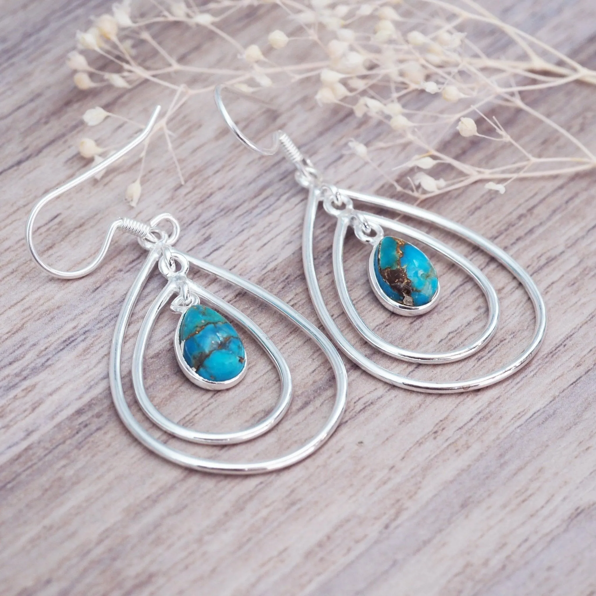 Triple Teardrop Copper Turquoise Earrings