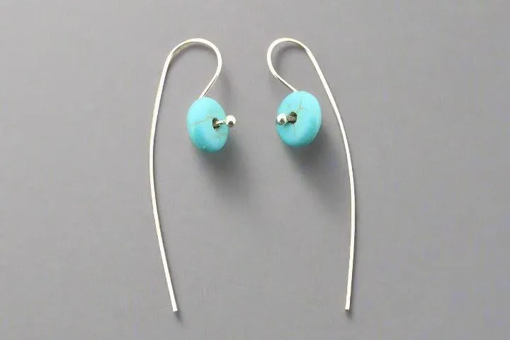 Turquoise button earring - sterling silver