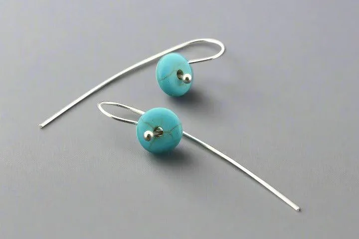 Turquoise button earring - sterling silver