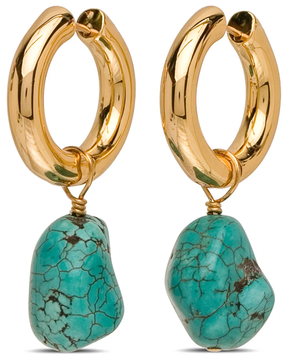 Turquoise Drop Huggie Hoop Earrings