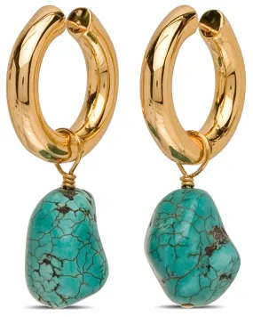 Turquoise Drop Huggie Hoop Earrings