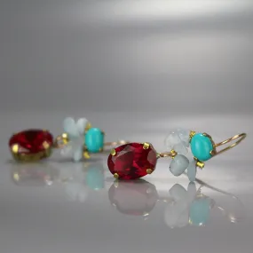 Turquoise Red CZ Flamenco Earrings