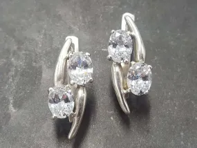 Two Stone Diamond Earrings - Sparkly Vintage Earrings - Clear Drop Earrings