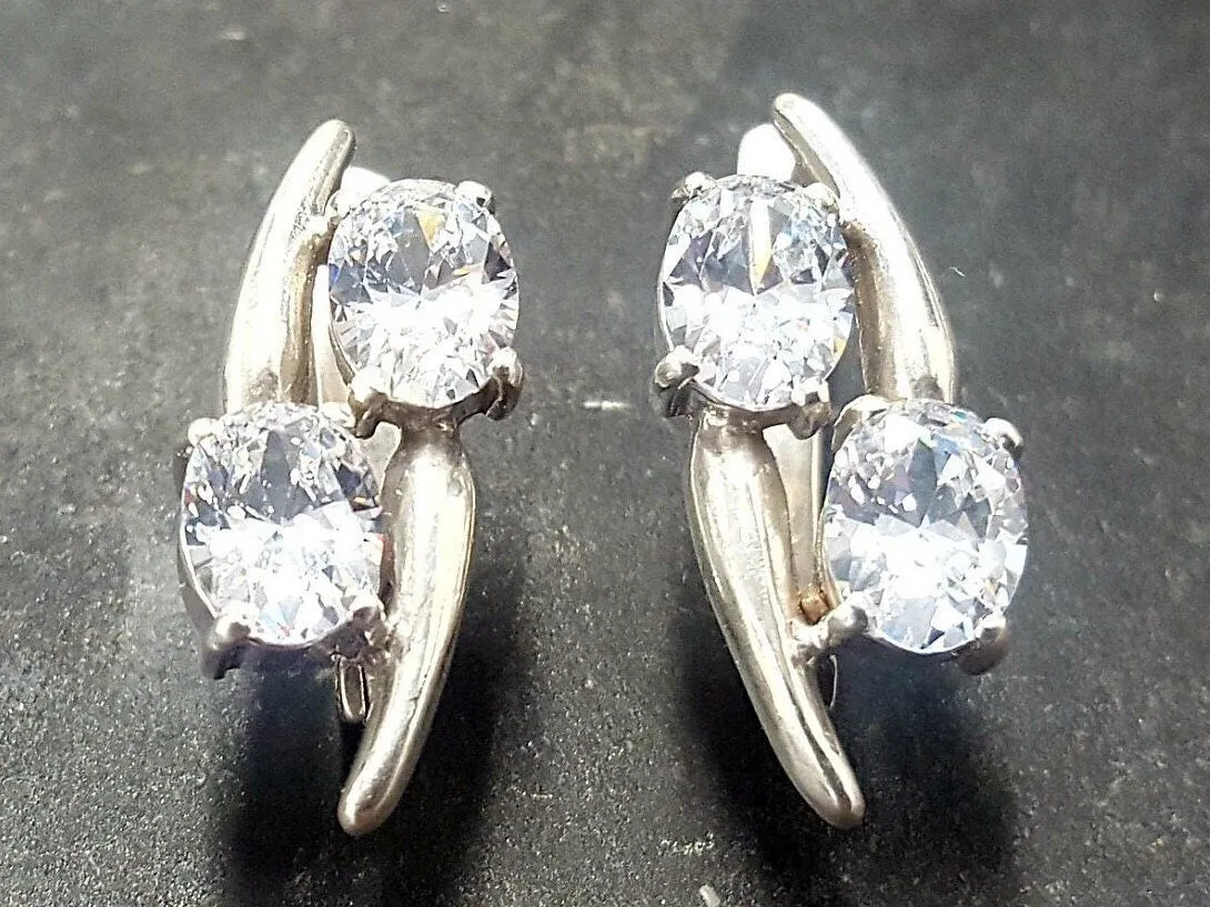 Two Stone Diamond Earrings - Sparkly Vintage Earrings - Clear Drop Earrings
