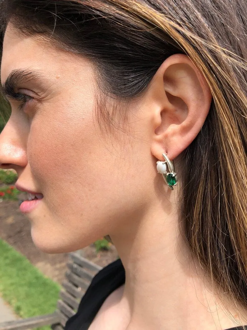 Two Stone Diamond Earrings - Sparkly Vintage Earrings - Clear Drop Earrings